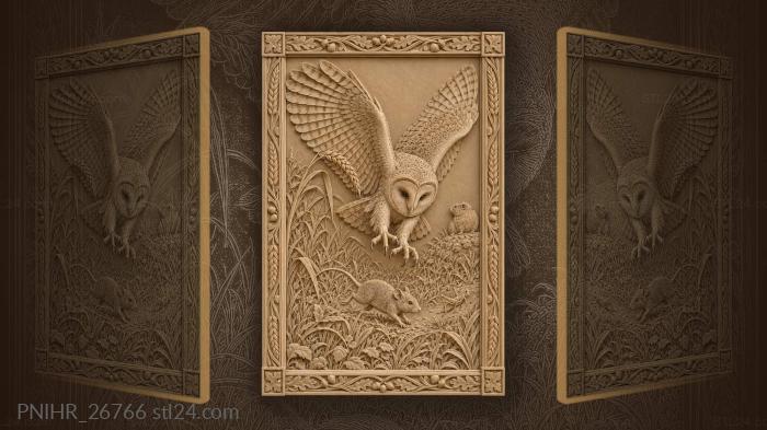 Owl hunting in golden field 3d STL model