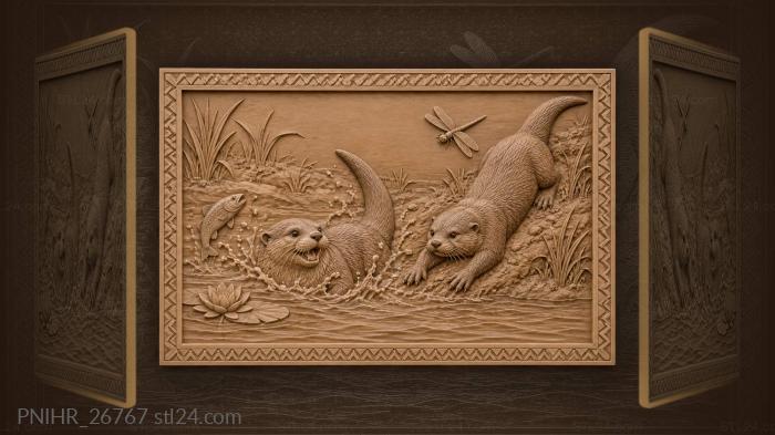 Playful otters sliding into water 3d STL model