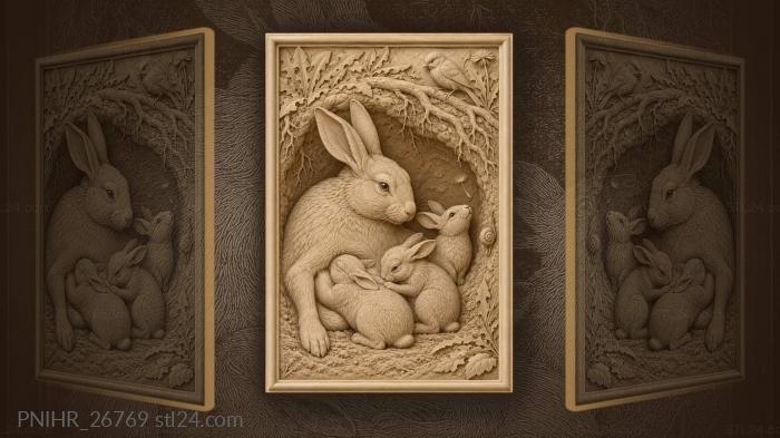 Rabbit family cozy burrow scene 3d STL model
