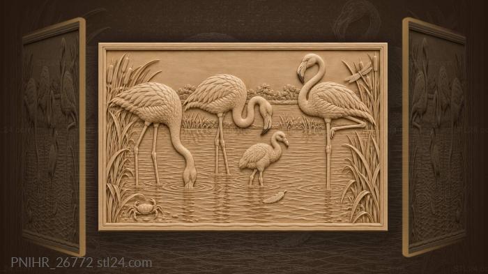 Flamingos feeding in tranquil shallows 3d STL model