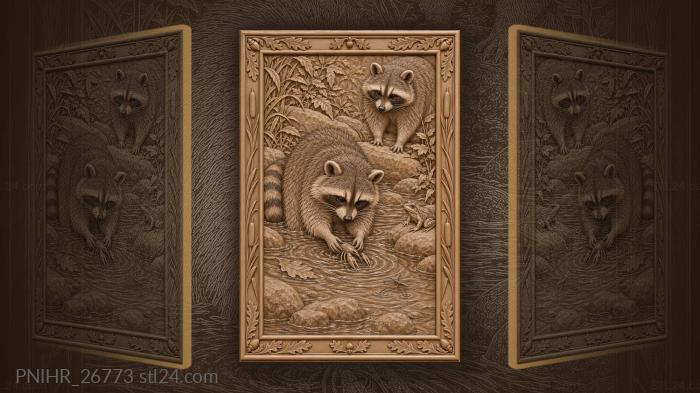Raccoon washing crayfish by the stream 3d STL model