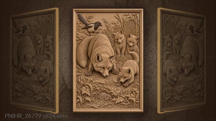 Fox family hunting lesson autumn 3d STL model