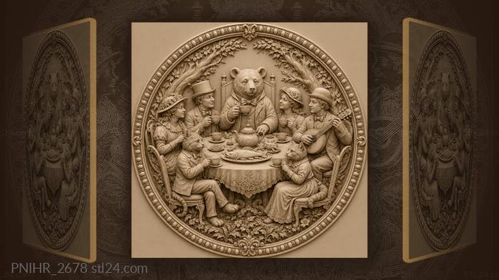 Bear pours tea for people and cats 3d STL model