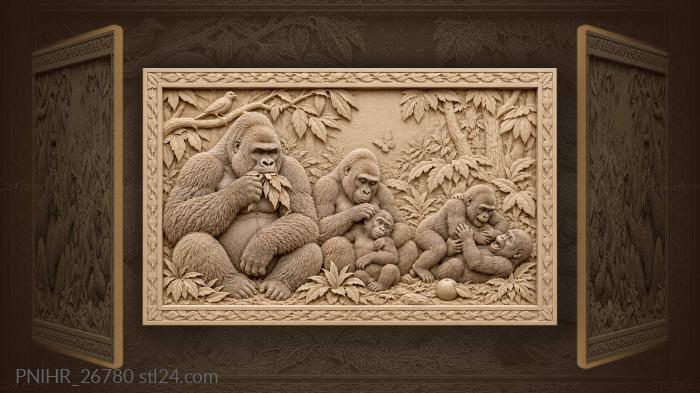 Gorilla family peaceful clearing scene 3d STL model