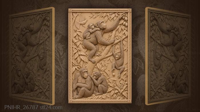 Chimpanzee family in lush jungle 3d STL model