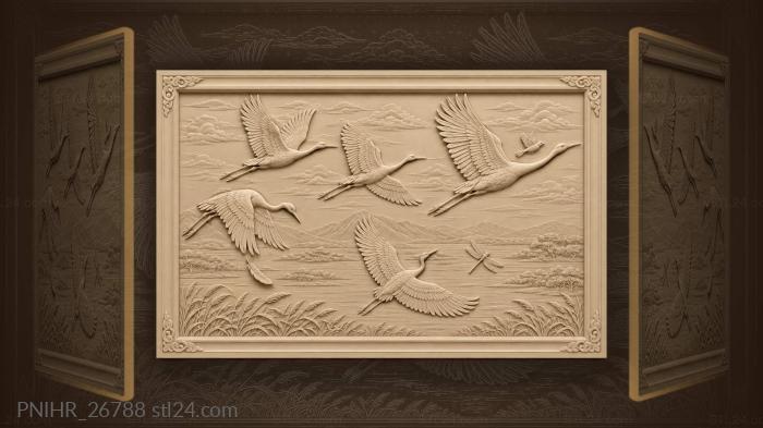 Cranes in autumn migration flight 3d STL model
