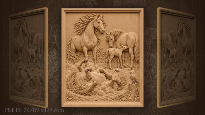 Wild horses dust and playful foal 3d STL model