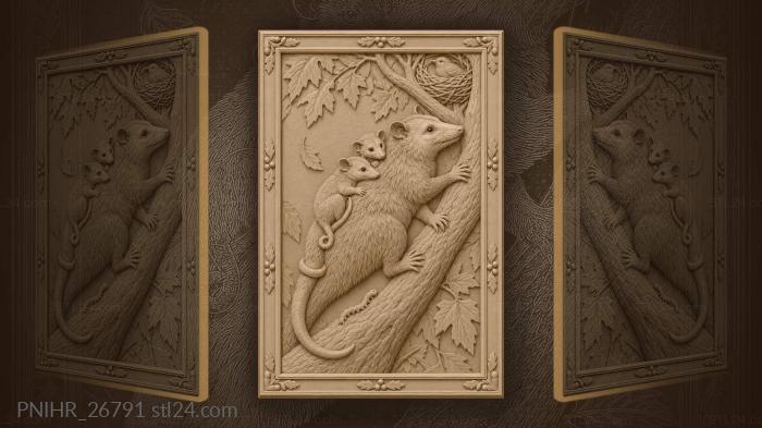Opossum mother with playful joeys 3d STL model