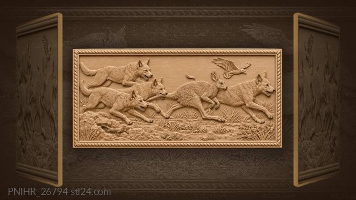 Dingo pack pursuing fleeing wallaby 3d STL model