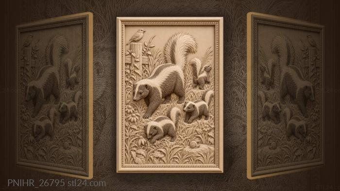 Skunk family in summer meadow 3d STL model