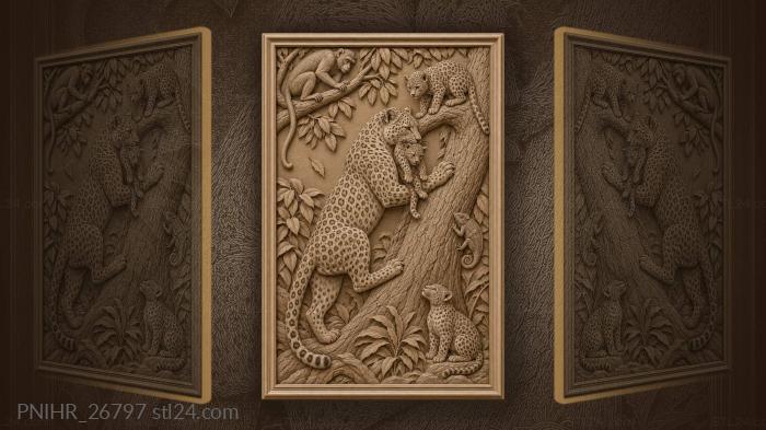 Leopard mother with playful cubs 3d STL model