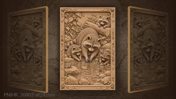 Raccoon family by the creek 3d STL model