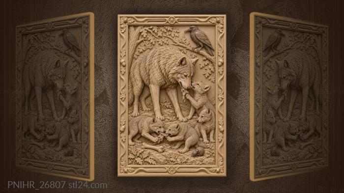 Wolf mother and playful pups 3d STL model