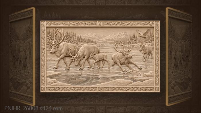 Reindeer crossing winter river scene 3d STL model