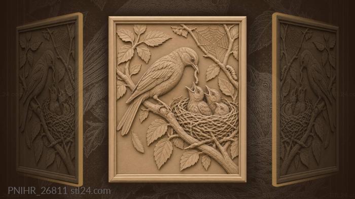 Bird family tender moment nest 3d STL model