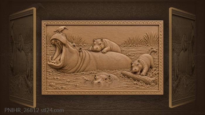 Hippo family relaxing in the mud 3d STL model
