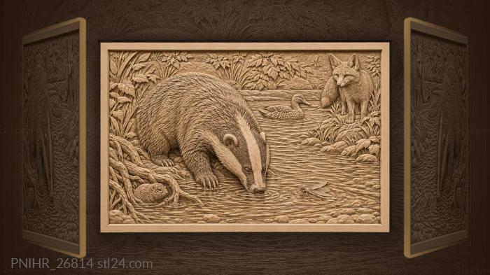 Badger by the stream with vixen 3d STL model