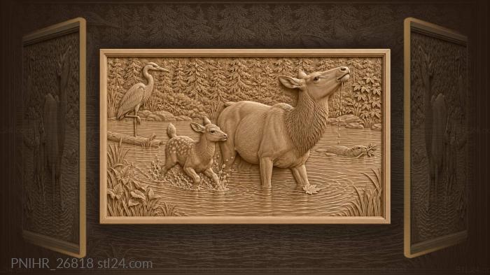Elk mother and calf by water 3d STL model