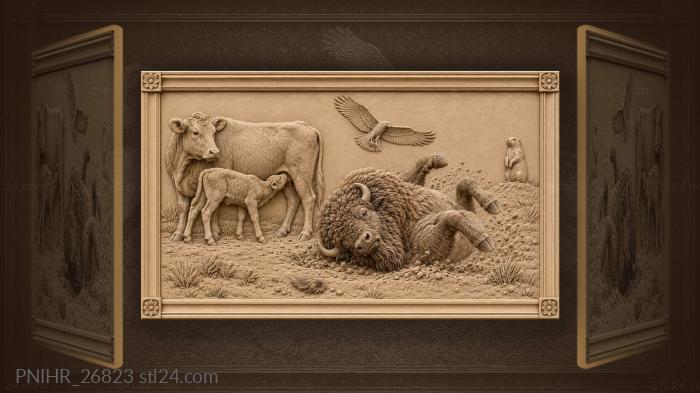 Bison bull dust wallow prairie life 3d STL model