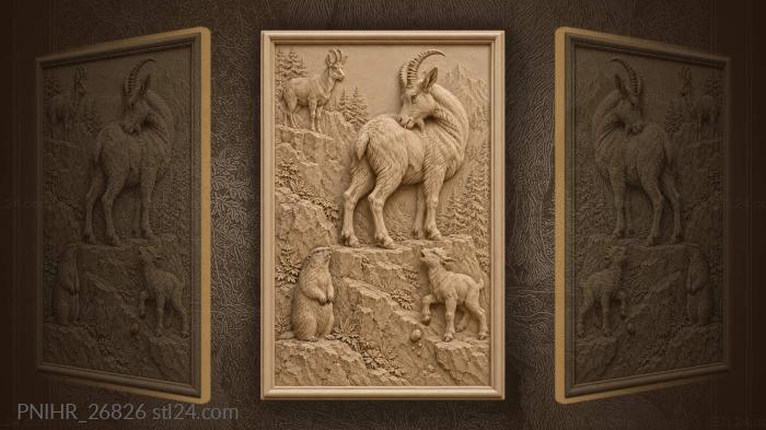 Mountain goats kid and watchful chamois 3d STL model