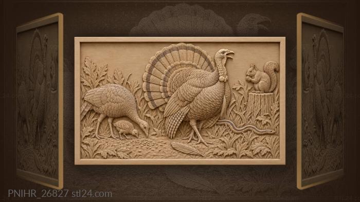 Turkey tom with hen and poult 3d STL model