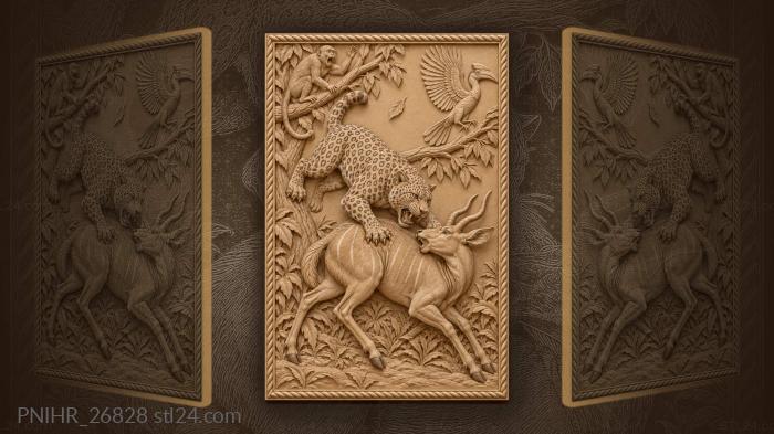 Leopard ambush bushbuck monkey hornbill 3d STL model