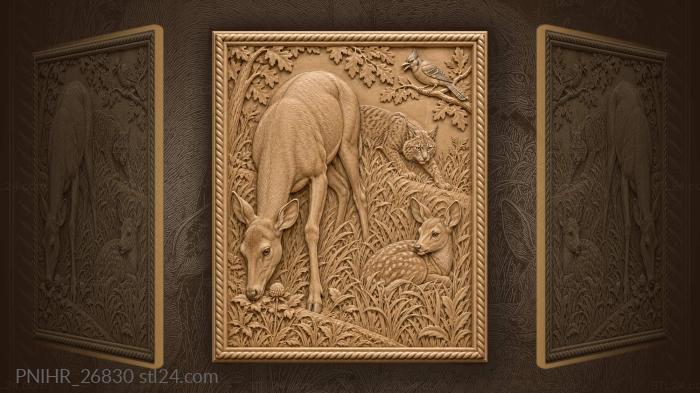 Bobcat creeps behind the grazing doe 3d STL model