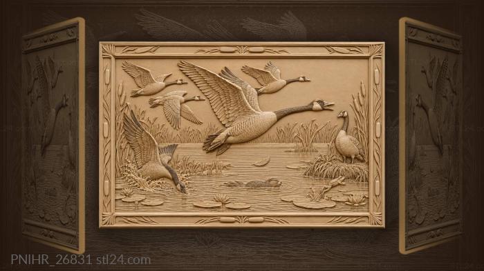Geese flying over autumn marshland 3d STL model