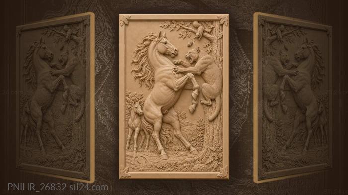 Wild horse versus mountain lion 3d STL model