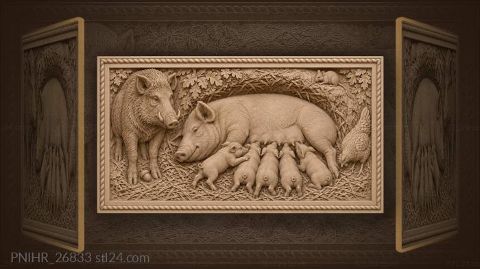 Wild boar family country life 3d STL model