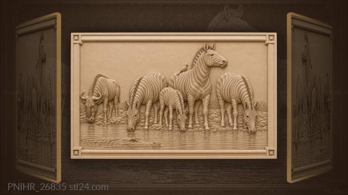 Zebras at the watering hole wildlife 3d STL model