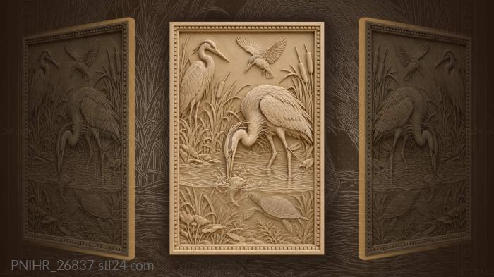 Heron fishing kingfisher dragonfly turtle water 3d STL model