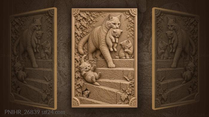 Mother carrying kitten up the step 3d STL model