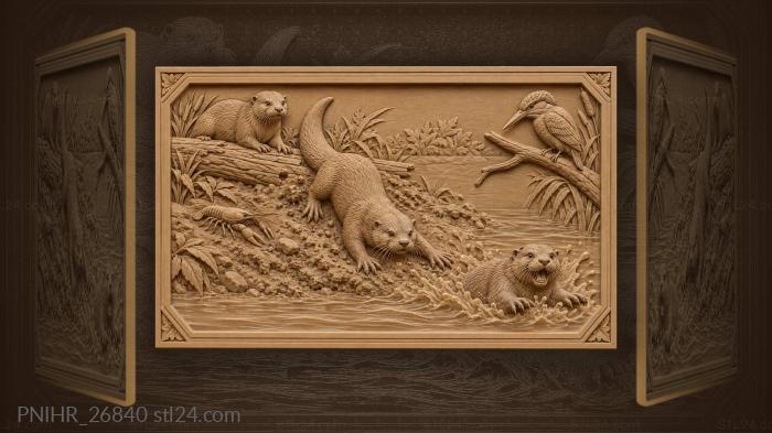 Playful otters riverside wildlife scene 3d STL model