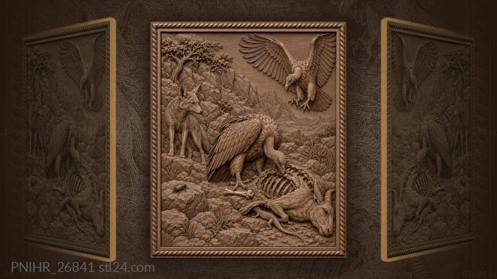 Vultures jackal feast rocky landscape 3d STL model