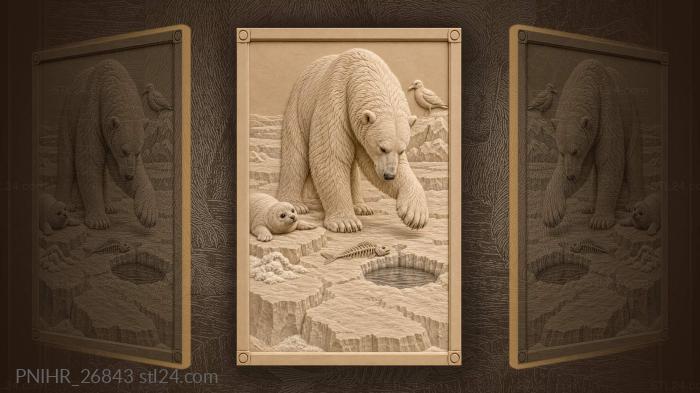 Seal pup rests as bear guards hole 3d STL model