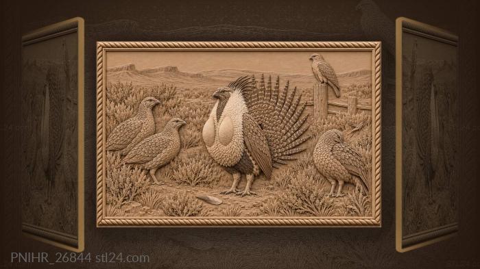 Sage grouse courtship display with hawk 3d STL model