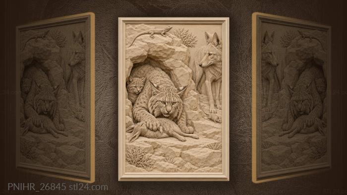 Bobcat den with kit and coyote 3d STL model