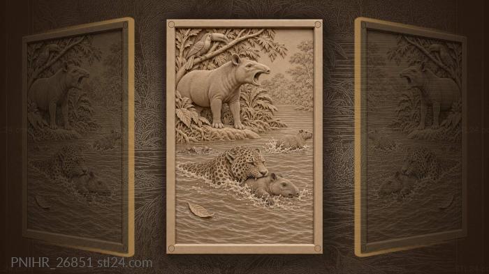 Jaguar hunts young tapir river scene 3d STL model