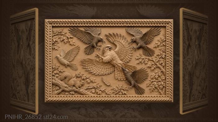 Hawk harassed by attacking crows 3d STL model