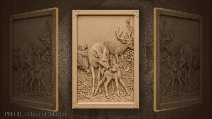 Gentle deer family forest scene 3d STL model