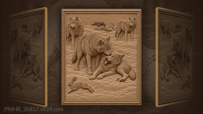 Wolf pack winter compassion scene 3d STL model