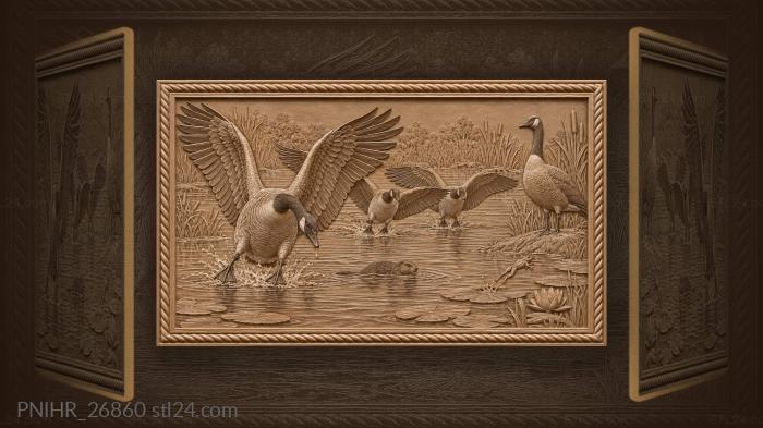 Geese landing by pond with muskrat 3d STL model