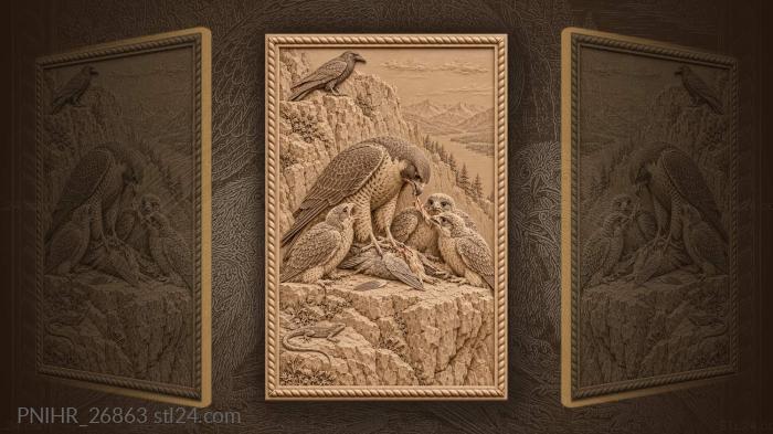 Falcon family meal on cliff 3d STL model