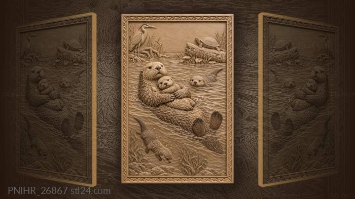 Otter mother with playful pups 3d STL model