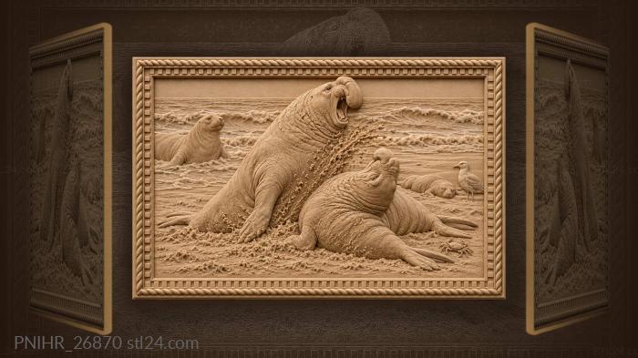 Elephant seal battle beach scene 3d STL model