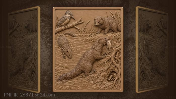 Mink with catch riverside scene 3d STL model