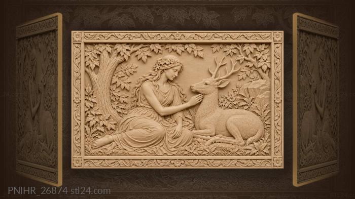 Forest maiden pets a deer 3d STL model