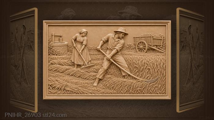 Haycart waiting beside the stone well 3d STL model