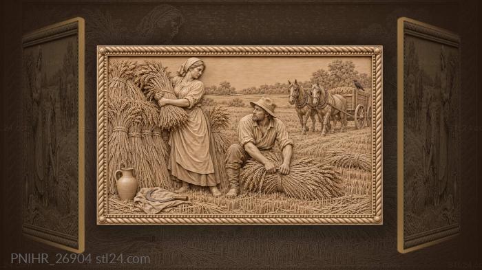 Reaper stacks rye beside sheaf binder 3d STL model